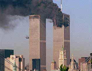 The atrocity that started it all - a passenger plane is flown into the twin towers of the World Trade Center.